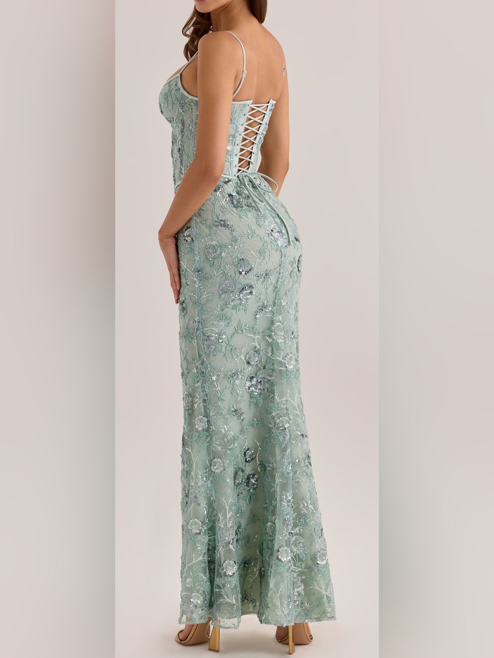 NEW House of Cb Naima Hand Beaded Corset Jade Green Gown Sz S - Picture 6 of 15